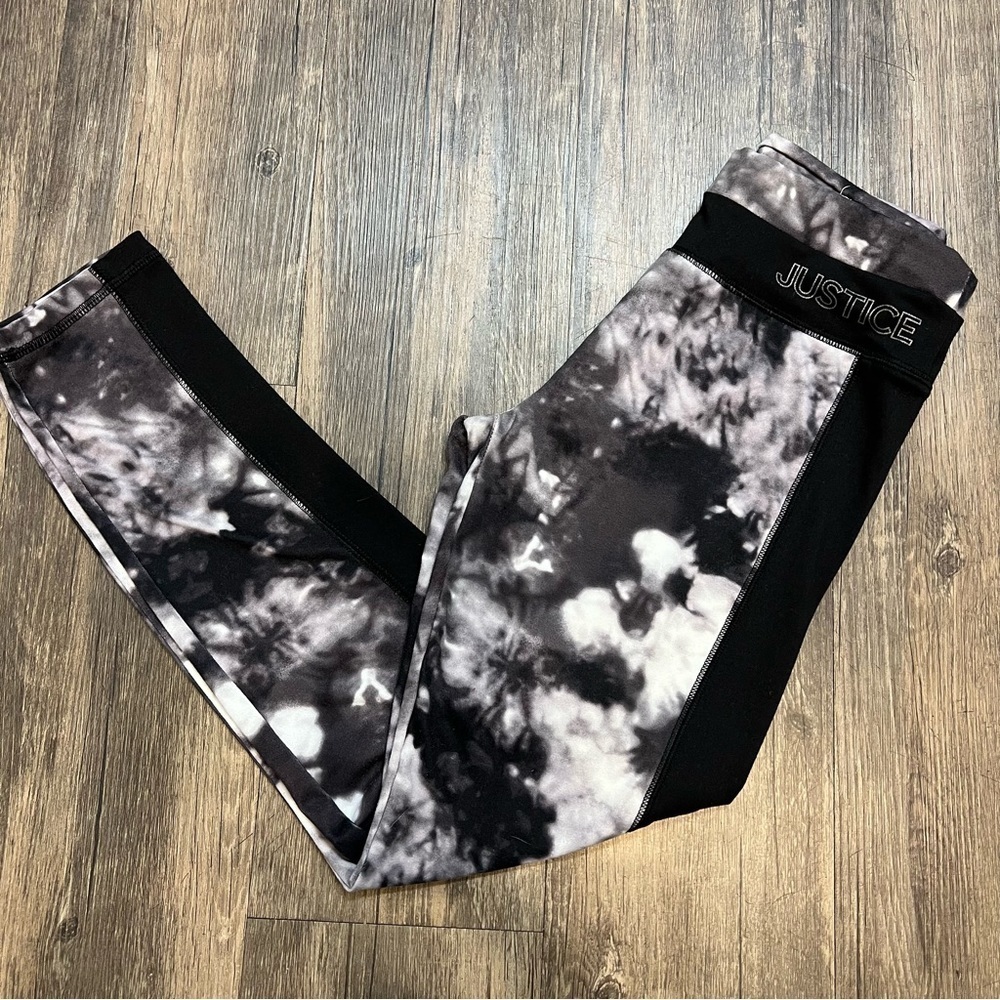 Justice Tie Dye Marble Black and White Stretch Leggings Mid Waist Girls 12 - Picture 1 of 6
